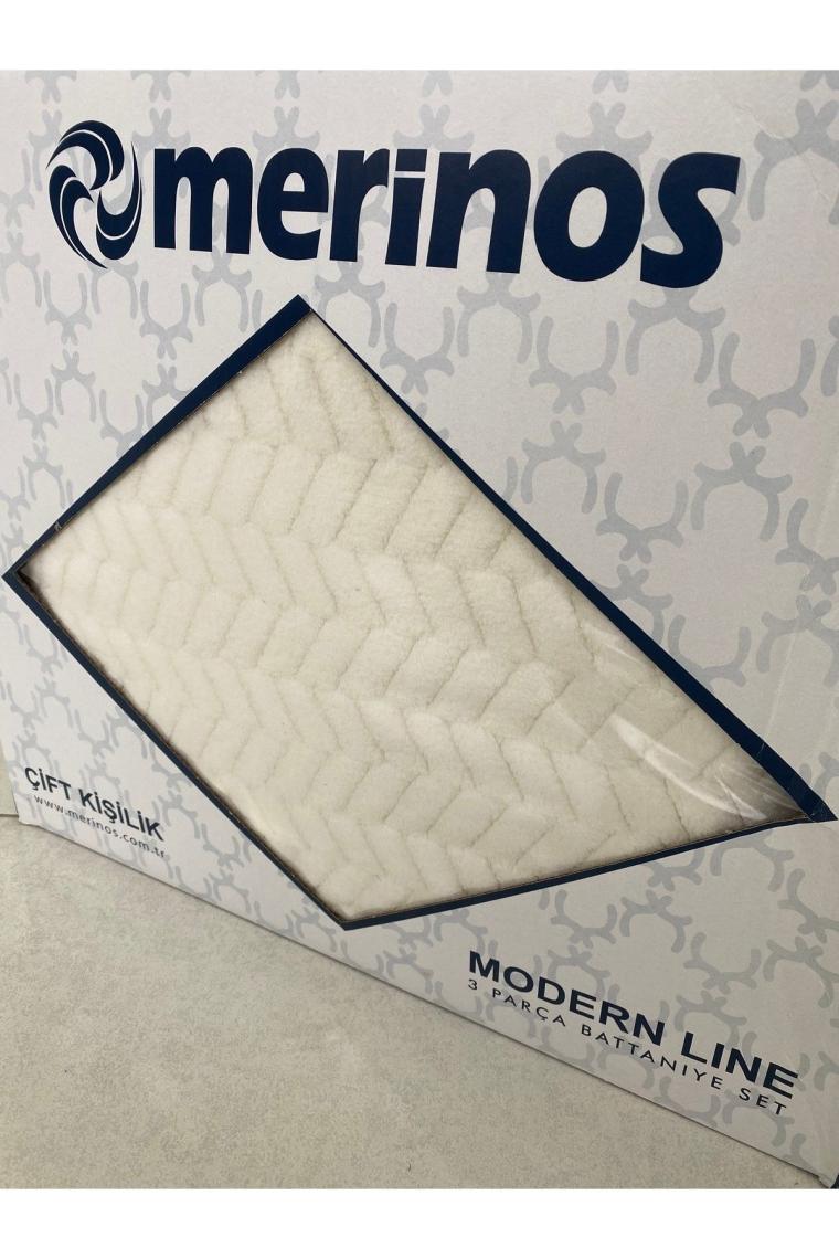 Merinos Modern Line 3 Parça Battaniye Seti - Ekru