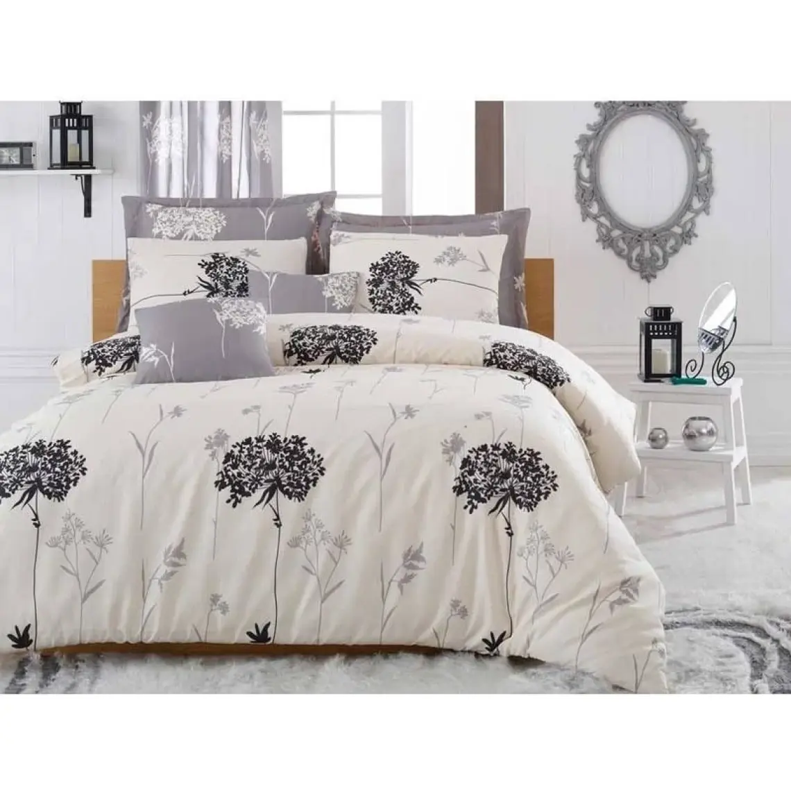 Enlora Home Mature Nevresim Seti Çift Kişilik Efil Bej-Gri