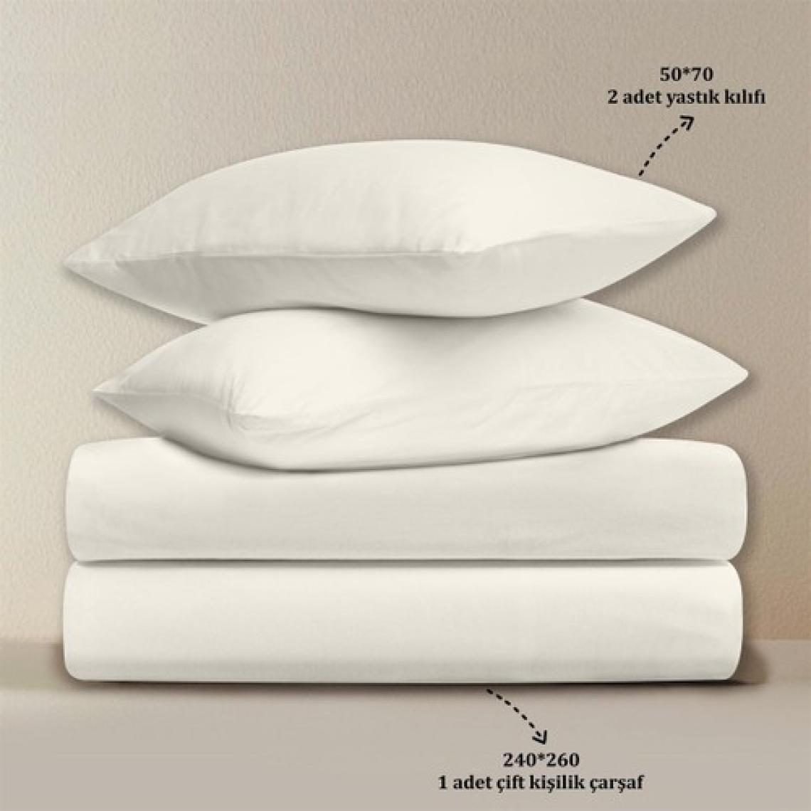Evim Organik Pamuk Akfil Düz Çarşaf Seti Çift Kişilik 240X260 cm Kırık Beyaz