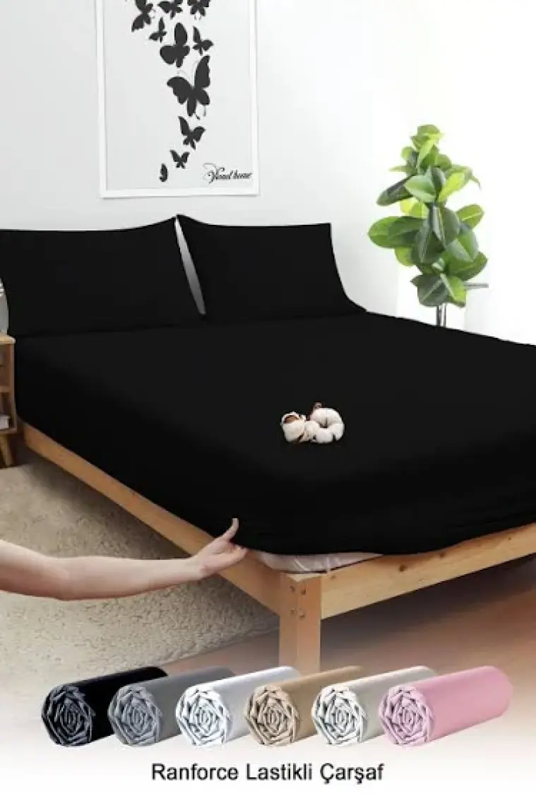 Vionel Home Siyah Pamuklu Ranforce Tek Kişilik Lastikli Çarşaf + 1 Yastık Kılıfı 100 x 200