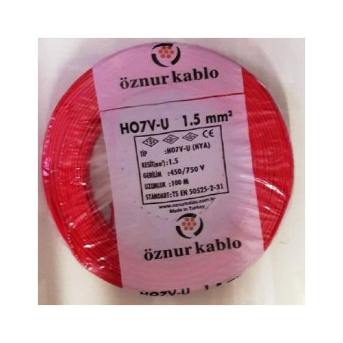 Öznur 1,5 Mm Nya Kablo Tek Damar Kırmızı 100 Metre