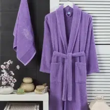 Mira Home Havlulu Banyo Kadın Bornoz Takımı Şalyaka 100 Pamuklu