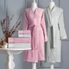 Özdilek Ditsy Aile Bornoz Seti - Pembe - Gri