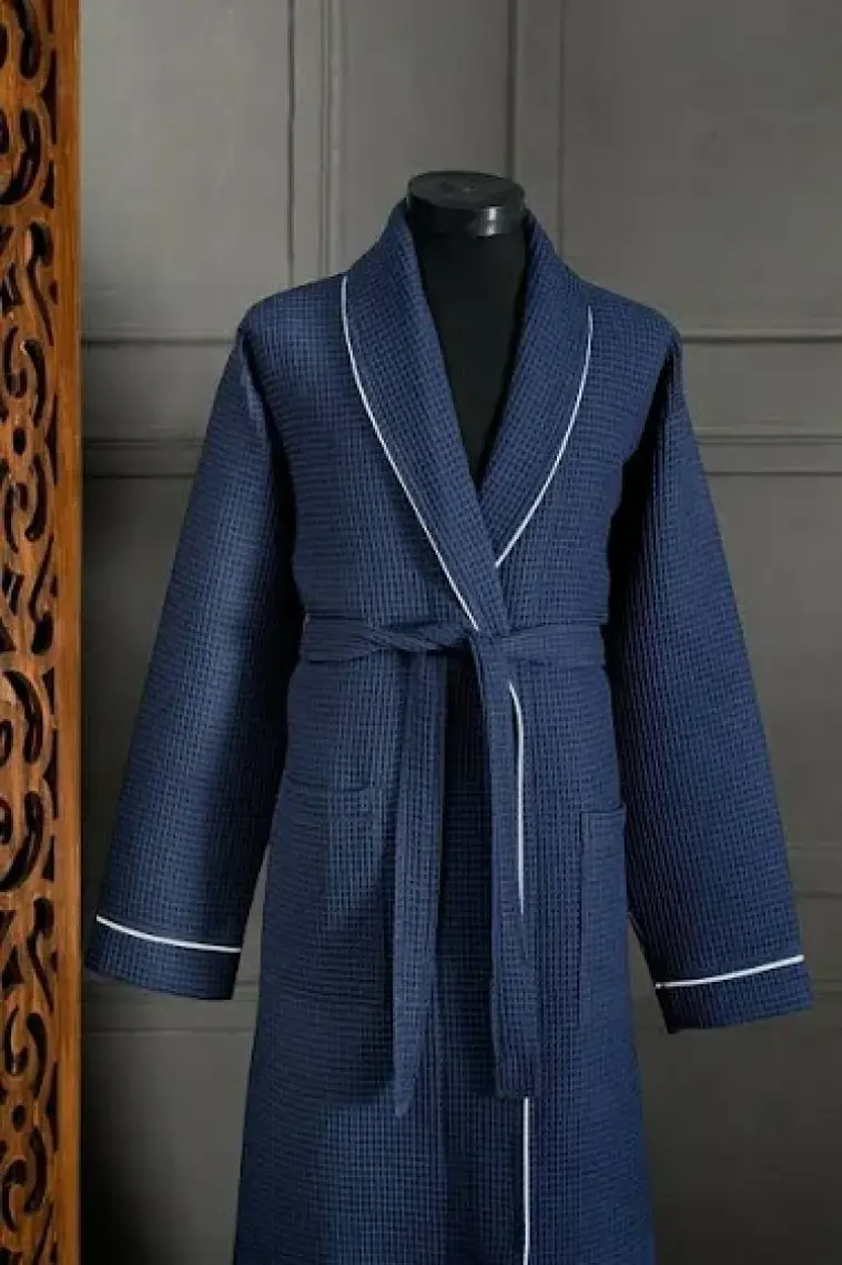 Unisex Lacivert Pike Bornoz - Dayanıklı Ve Yumuşak Model - Emici Bornoz Renk Seçenekleri Mevcut