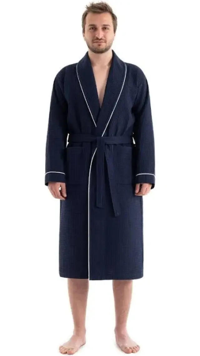 Unisex Lacivert Pike Bornoz - Dayanıklı Ve Yumuşak Model - Emici Bornoz Renk Seçenekleri Mevcut