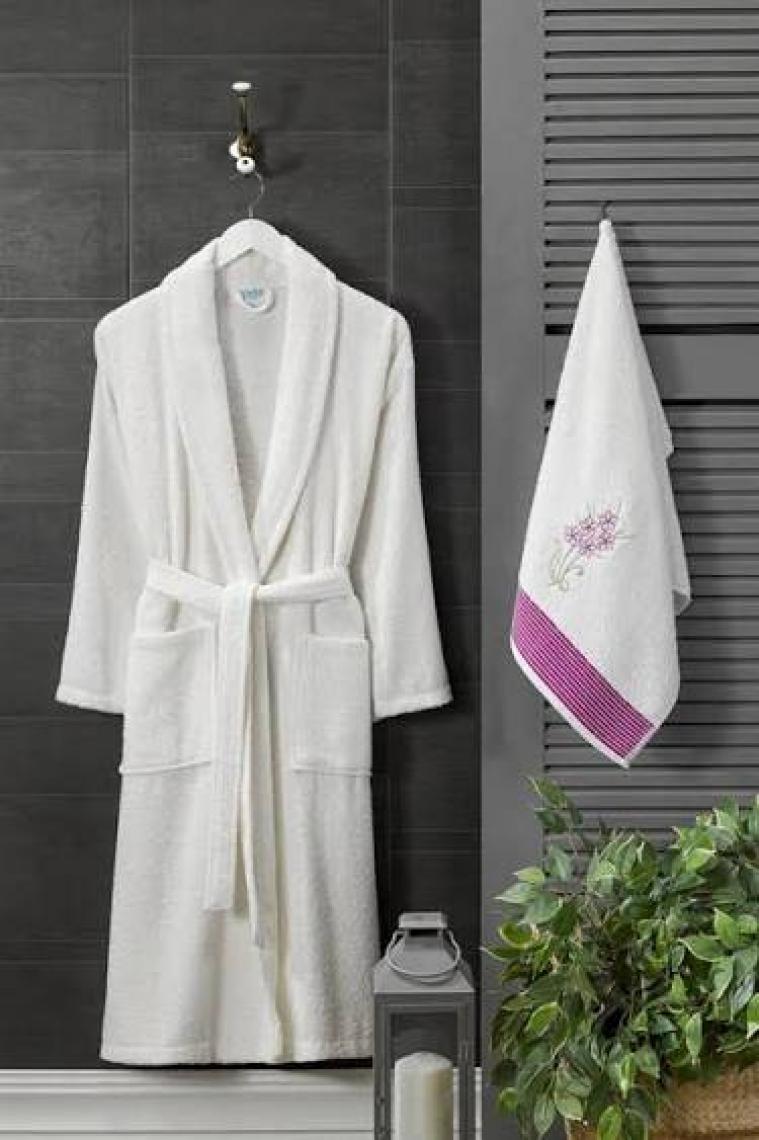 Mira Home Havlulu Banyo Kadın Bornoz Takımı Şalyaka 100 Pamuklu
