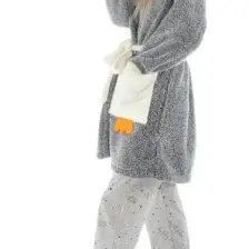 Zeynep Tekstil Penguen Nakışlı Kapşonlu Wellsoft Bornoz