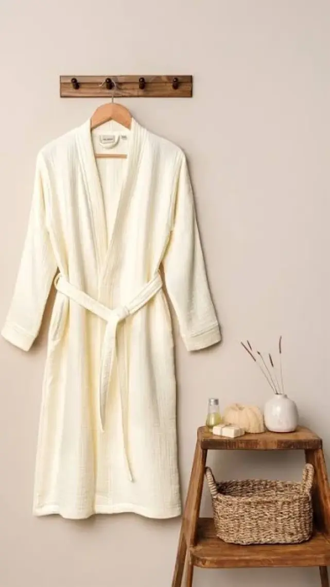 Pudra Unisex Kimono Müslin Bornoz - %100 Pamuklu & Yumuşak Bornoz