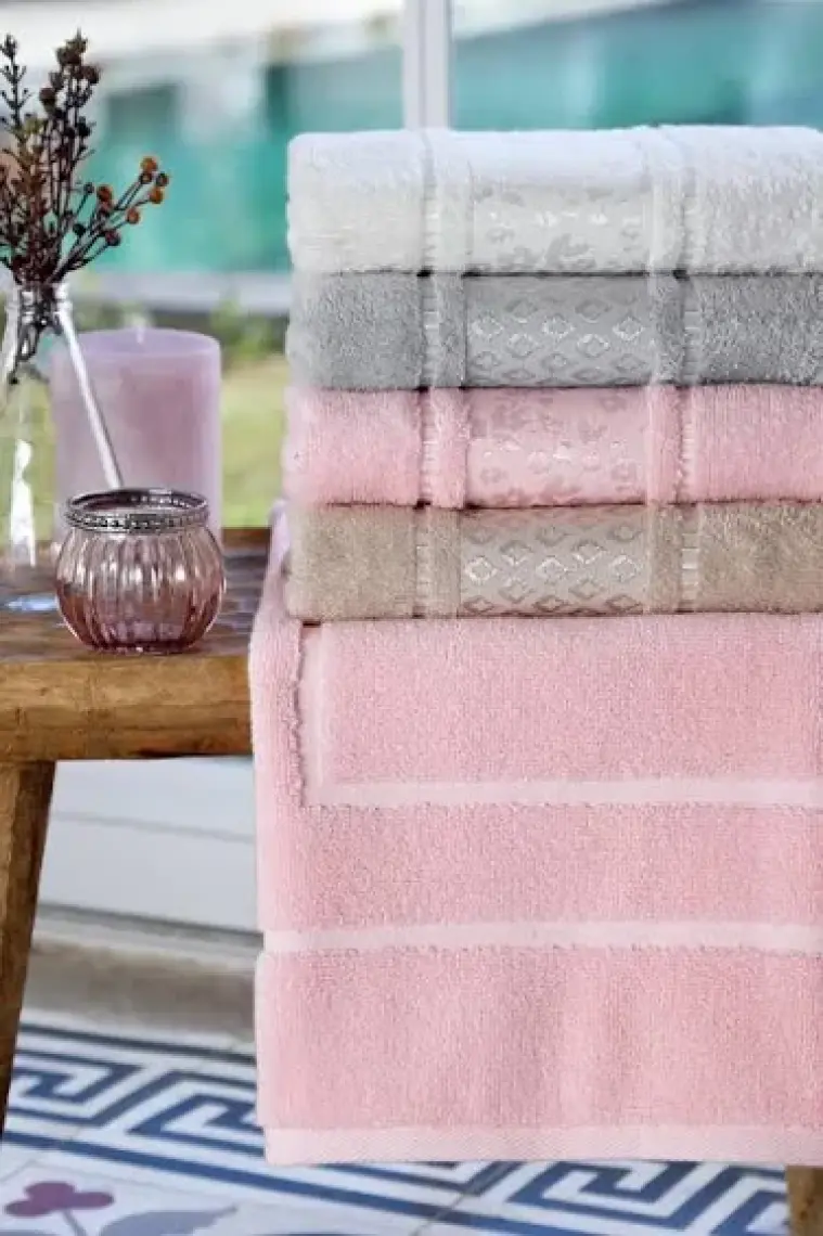 Özdilek Camellia Gri Pembe Bornoz Seti 3400