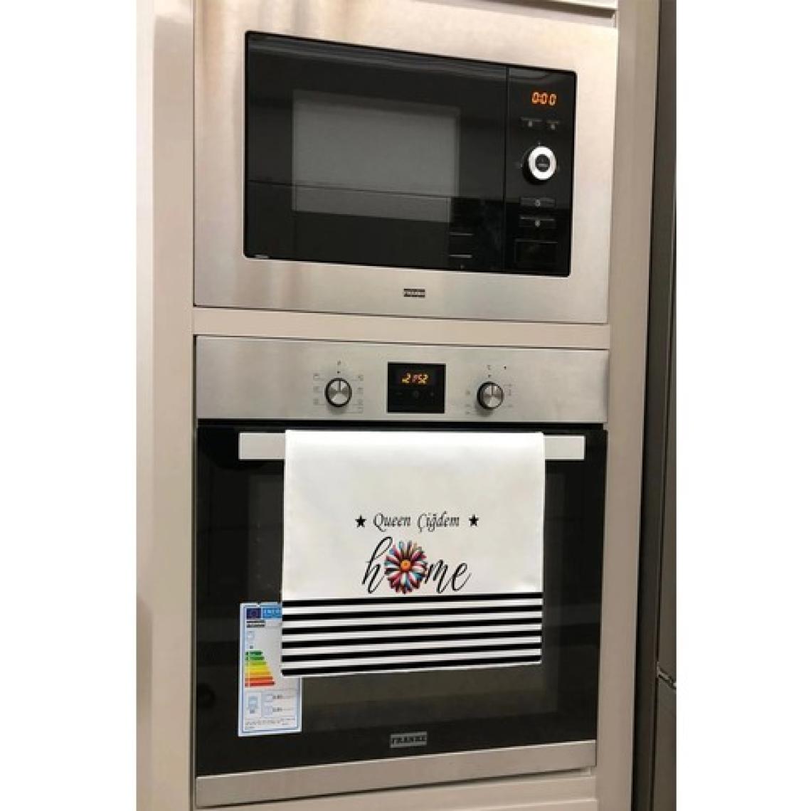 Valerine Life Kişiye Isme Özel Queen Home Çizgili Mutfak Kurulama ve Fırın Beyaz El Havlusu %100 Pamuklu 35X50CM