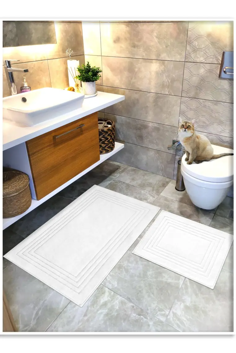 Cotton Crafty %100 Pamuk Dokuma Banyo Paspas Seti, Banyo Halısı Vera 60X100 - 60X50