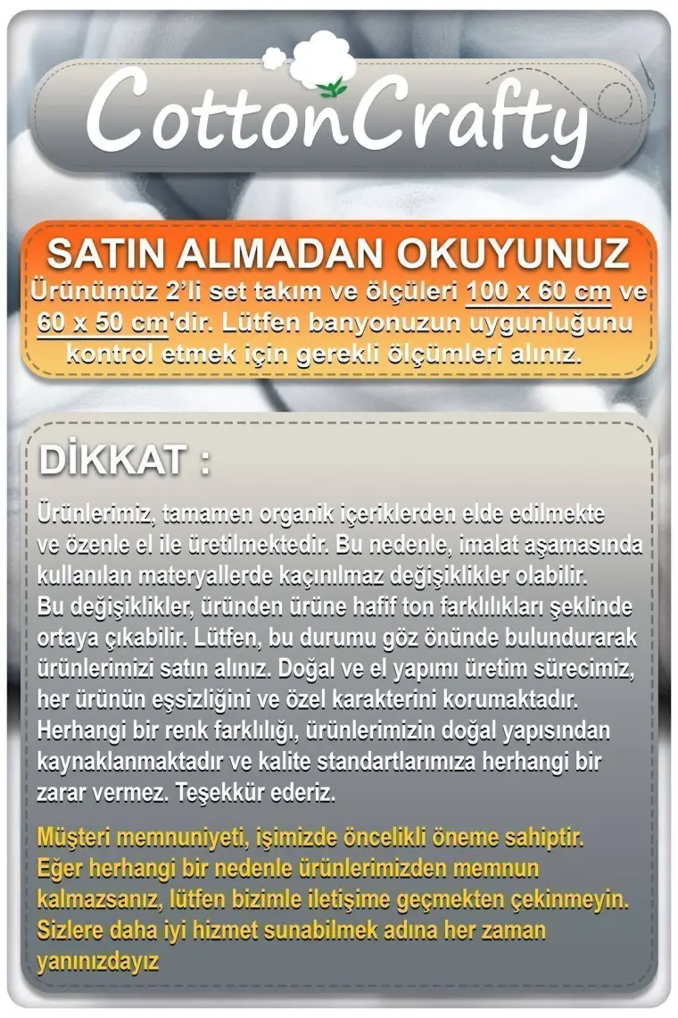 Cotton Crafty %100 Pamuk Dokuma Banyo Paspas Seti, Banyo Halısı Vera 60X100 - 60X50