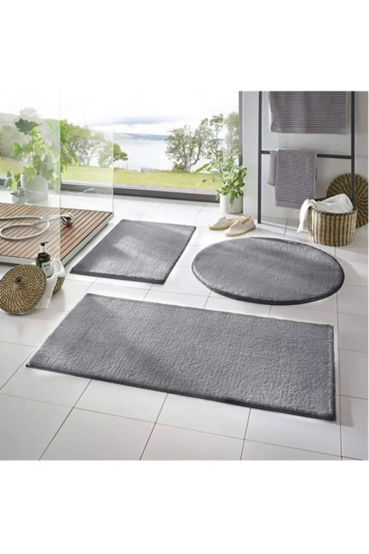 Sarar Post Peluş Banyo Paspas Takımı 3'lü Jel Kaymaz Taban Klozet Takımı Gri
