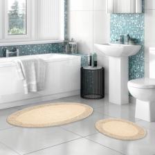 Alanur Home Salina Oval Cotton Makarnalı Yıkanabilir 2'li Paspas Seti Klozet Takımı Vizon