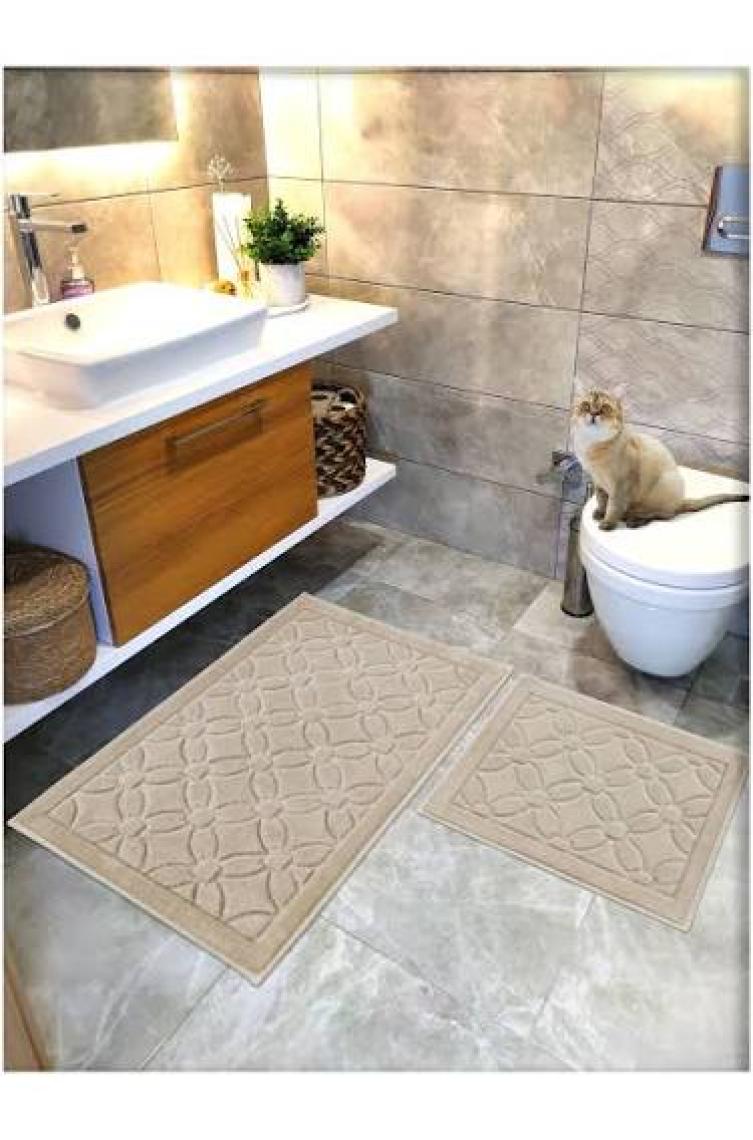 Cotton Crafty %100 Pamuk Dokuma Banyo Paspas Seti, Banyo Halısı Çiçek 60X100 - 60X50