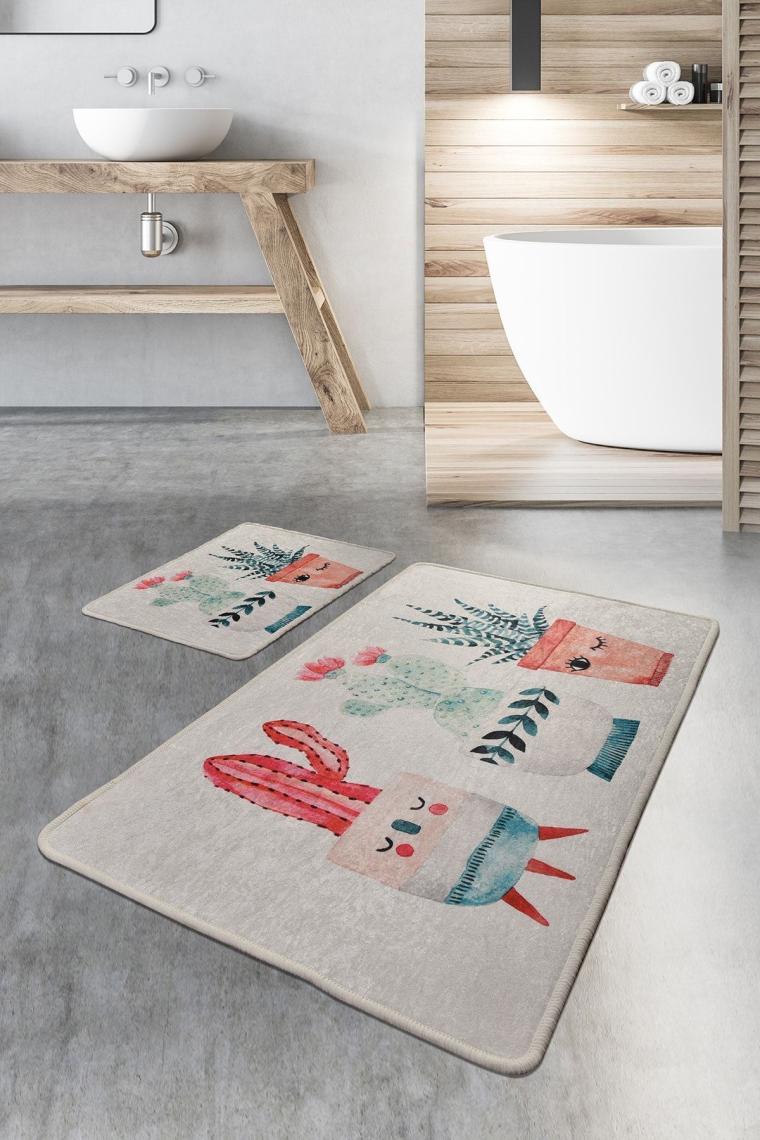 Chilai Home Happy Cactus Djt 2 Li Set Banyo Halısı, Paspas