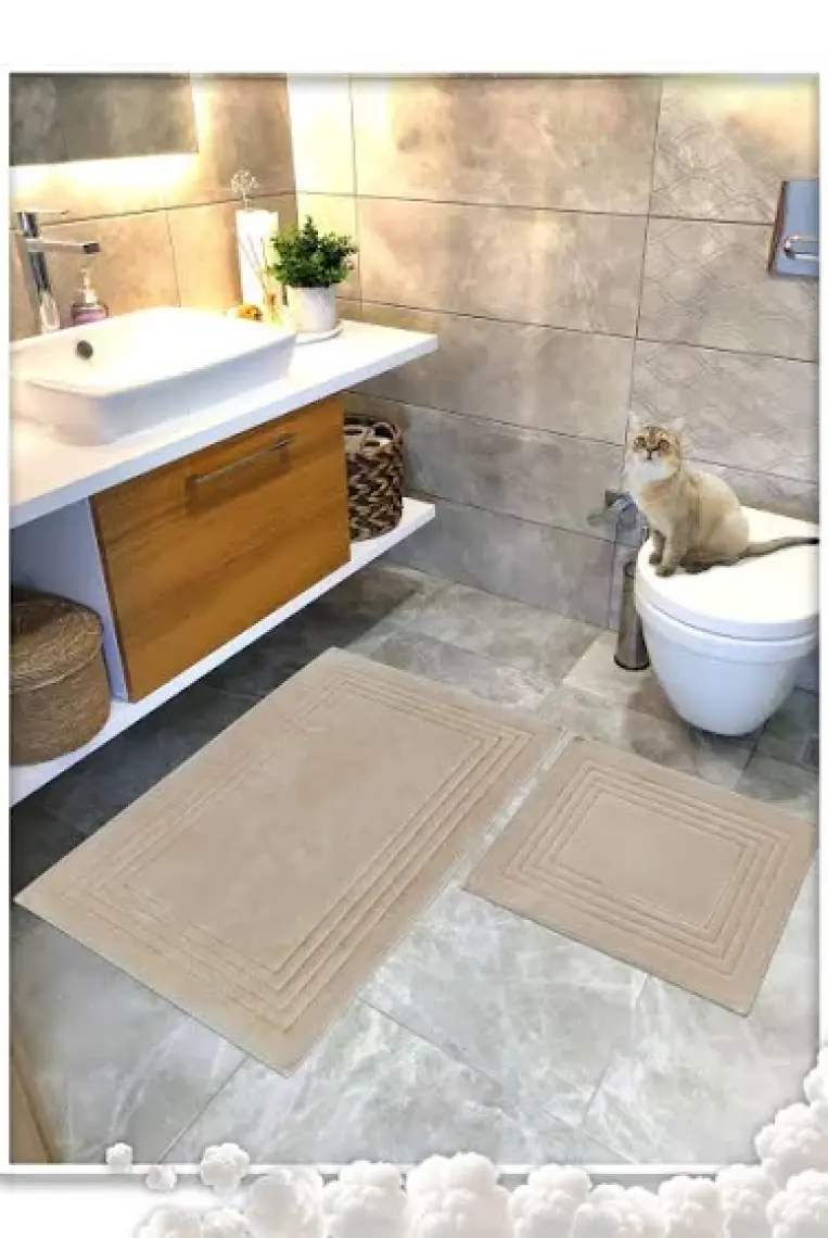 Cotton Crafty %100 Pamuk Dokuma Banyo Paspas Seti, Banyo Halısı Vera 60X100 - 60X50