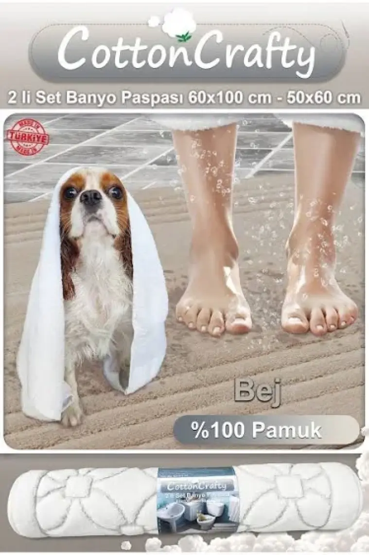 Cotton Crafty %100 Pamuk Dokuma Banyo Paspas Seti, Banyo Halısı Vera 60X100 - 60X50