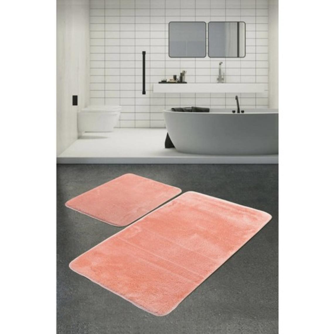 Sarar Post Peluş Banyo Paspas Takımı 2'li Jel Kaymaz Taban Klozet Takımı Pudra  100X60 - 50X 60