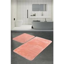 Sarar Post Peluş Banyo Paspas Takımı 2'li Jel Kaymaz Taban Klozet Takımı Pudra  100X60 - 50X 60