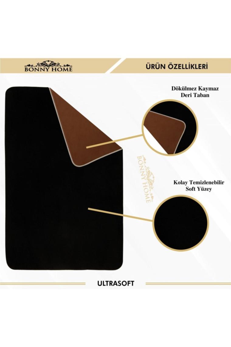 Bonny Home Damask 3’lü Düz Siyah Ultrasoft Banyo Halısı Paspası Seti Kaymaz Tabanlı Klozet Takımı
