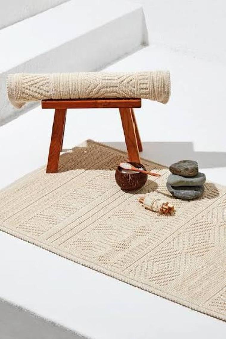 Bluenity Hat Doğal Pamuklu 2'li Banyo Kilim Seti