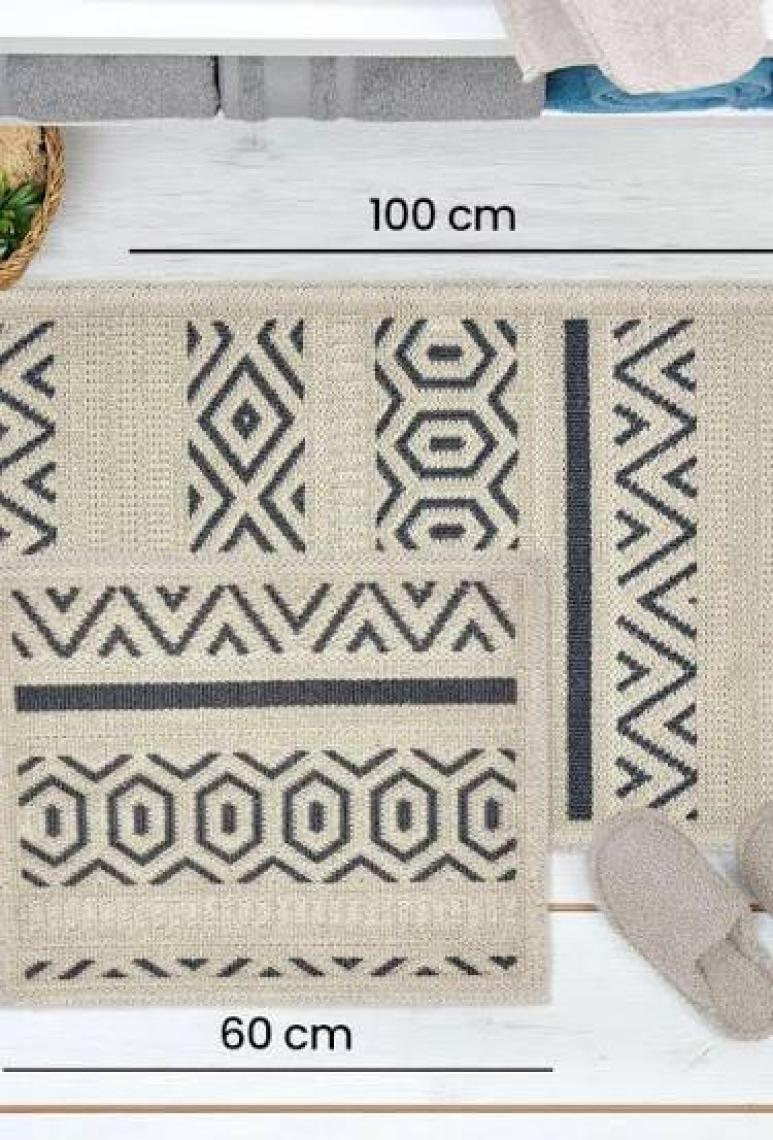 Bluenity Hat Doğal Pamuklu 2'li Banyo Kilim Seti