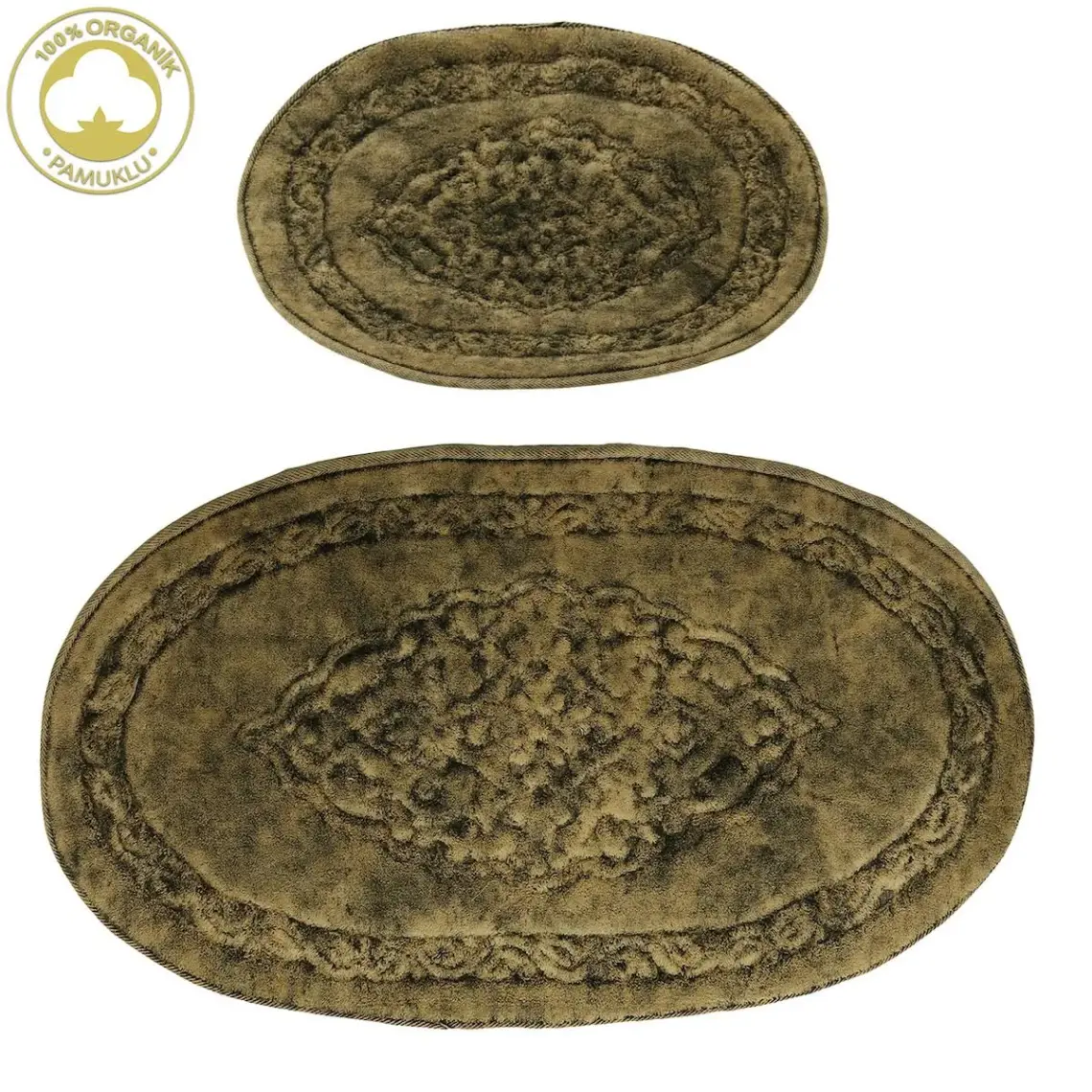 Alanur Home Damaks Oval Cotton Eskitme 2'li Paspas Seti Klozet Takımı Kahve