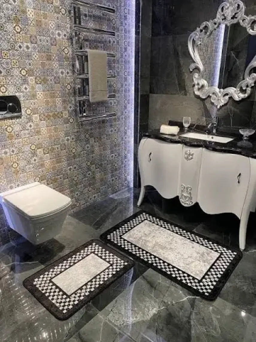 Brillant Megan Dama Çerçeve Desen Banyo Paspası 70X160 (70X110-70X50 İkili Takım)