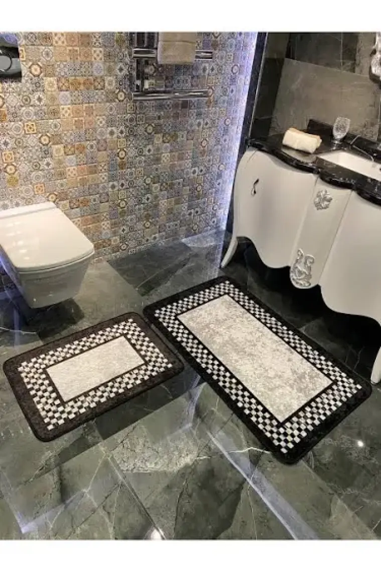 Brillant Megan Dama Çerçeve Desen Banyo Paspası 70X160 (70X110-70X50 İkili Takım)