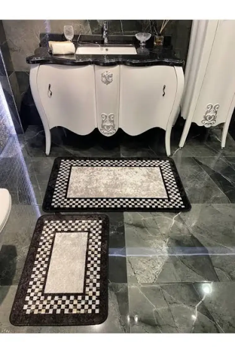 Brillant Megan Dama Çerçeve Desen Banyo Paspası 70X160 (70X110-70X50 İkili Takım)