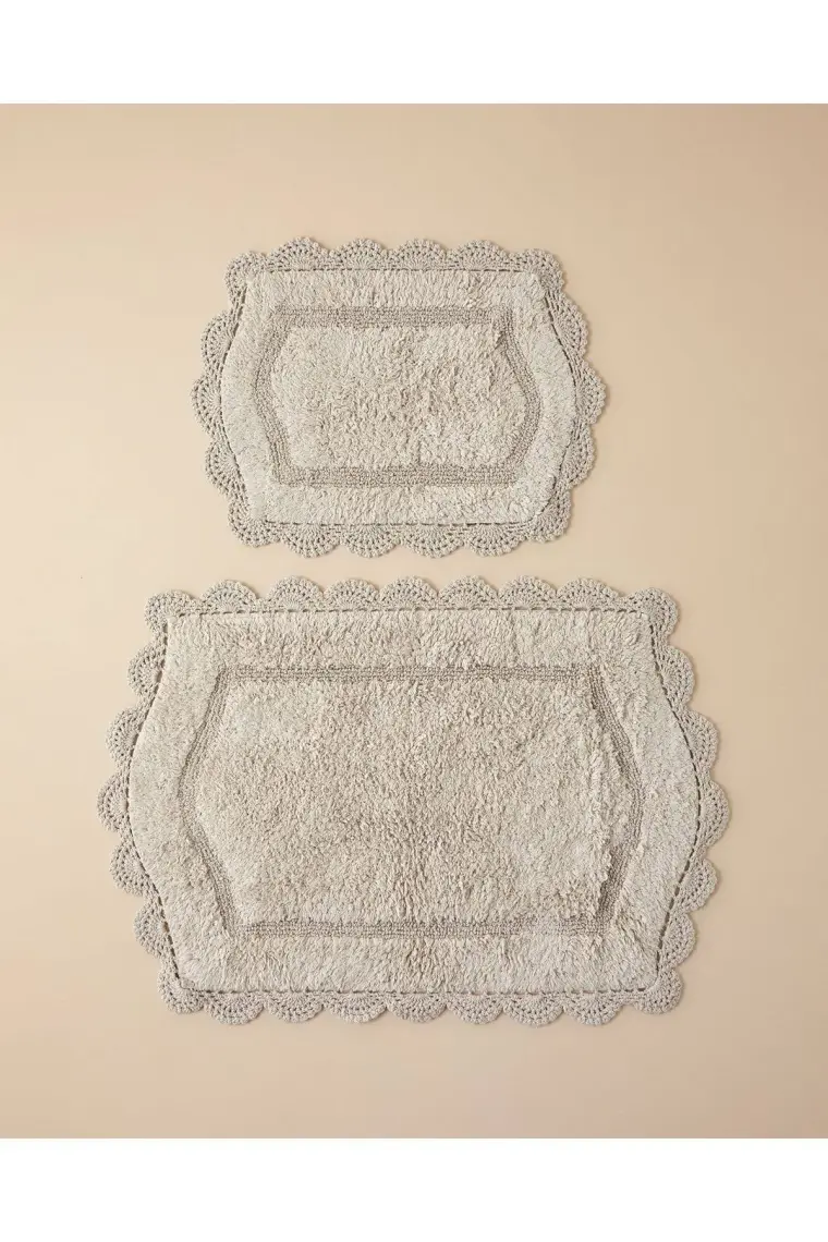 English Home Mia Pamuklu Kaydırmaz Taban Banyo Paspası Seti 60 x 90-40 x 60 cm Bej