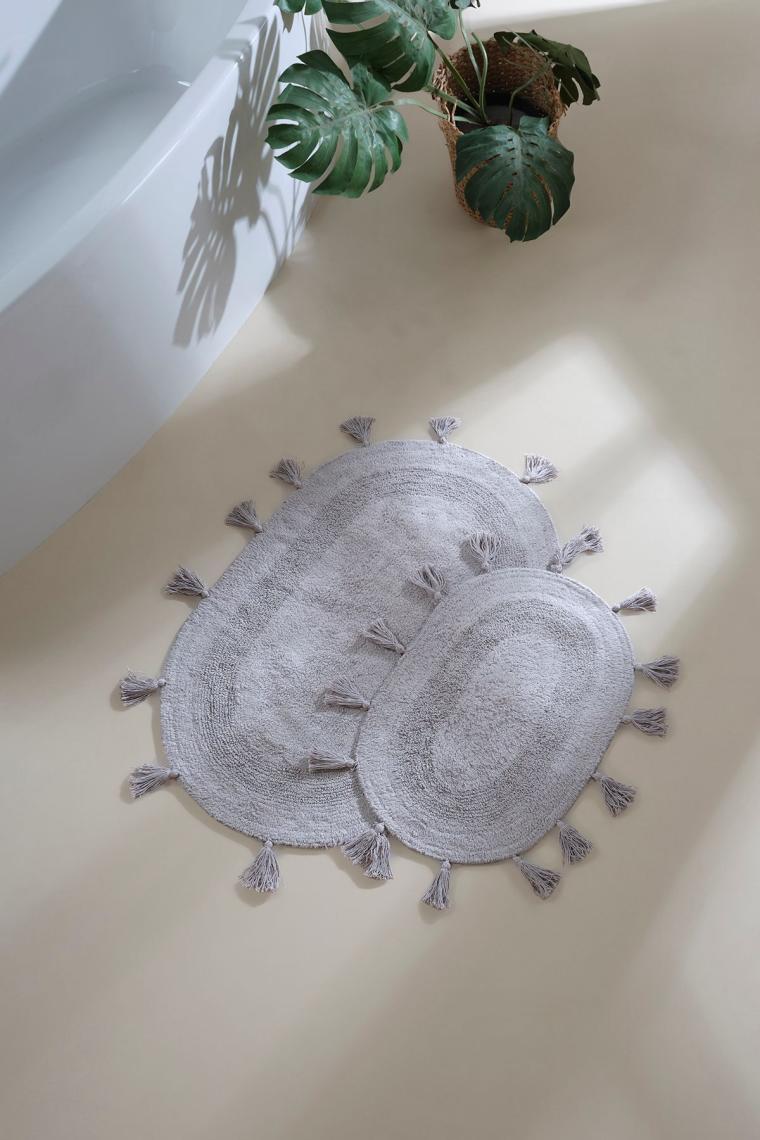 Hana 2’li Takım Banyo Paspası %100 Pamuk 40x60 + 60x90 Gri