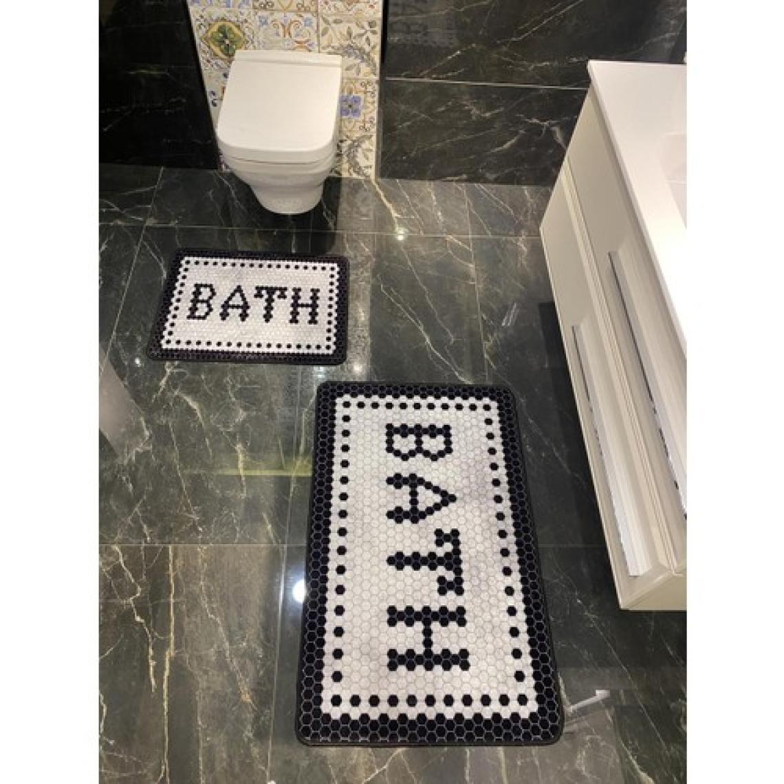 Brillant Black Bath Yazılı Desenli 2'li Kaymaz Taban Su Geçirmez Banyo Paspas Takımı (60X100 - 60X50)