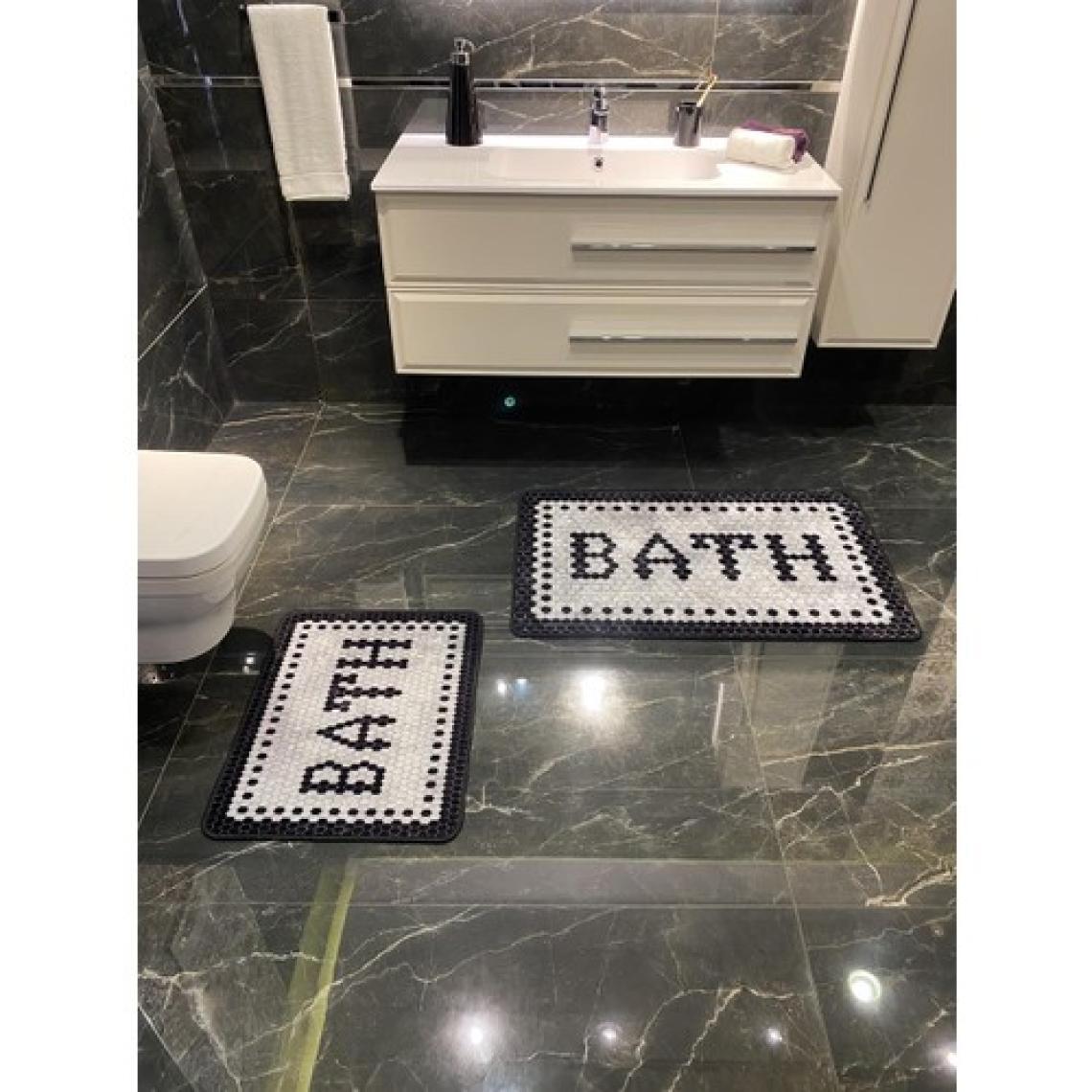 Brillant Black Bath Yazılı Desenli 2'li Kaymaz Taban Su Geçirmez Banyo Paspas Takımı (60X100 - 60X50)