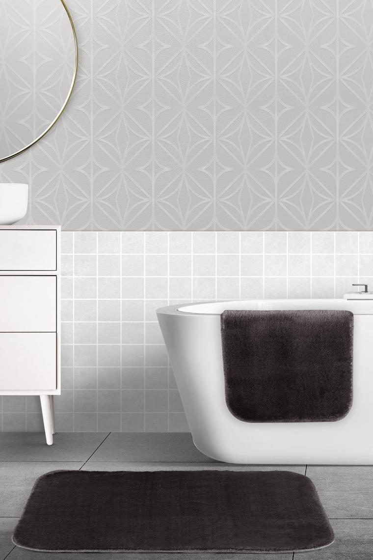 Elart Banyo Paspas Takımı 2li Kaydırmaz Tabanlı Peluş Dokuma Doly Antrasit