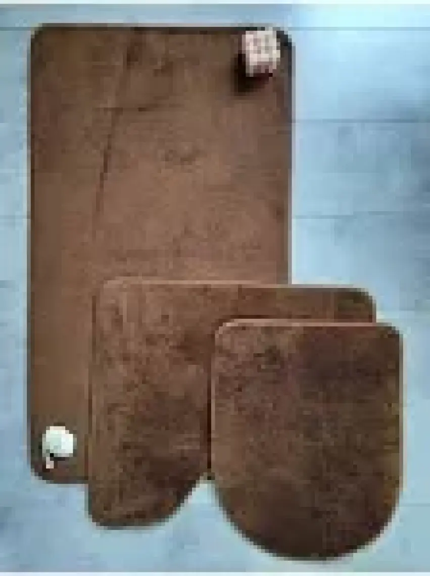 Bonny Home Ultrasoft Düz Kahve 3’lü Banyo Halısı Paspası Seti Kaymaz Deri Tabanlı Yıkanabilir Klozet Takımı