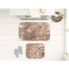 Madame Coco Damien 2'li Banyo Paspası - Beyaz/Kahve - 60x100 cm
