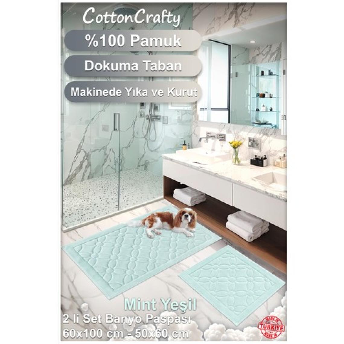 Cotton Crafty %100 Pamuk Dokuma Banyo Paspas Seti, Banyo Halısı Çiçek 60X100 - 60X50