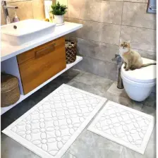 Cotton Crafty %100 Pamuk Dokuma Banyo Paspas Seti, Banyo Halısı Çiçek 60X100 - 60X50