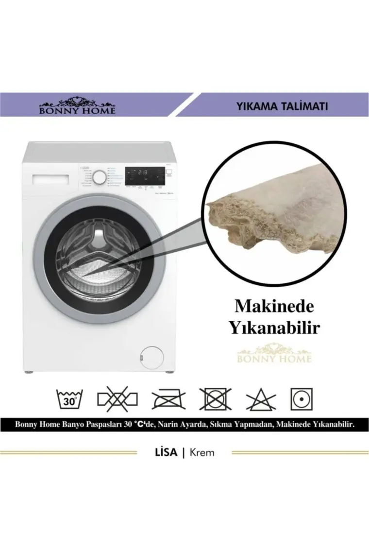 Bonny Home Lisa Krem 3lü Dantelli Klozet Takımı Çeyizlik Banyo Halısı Paspası Seti