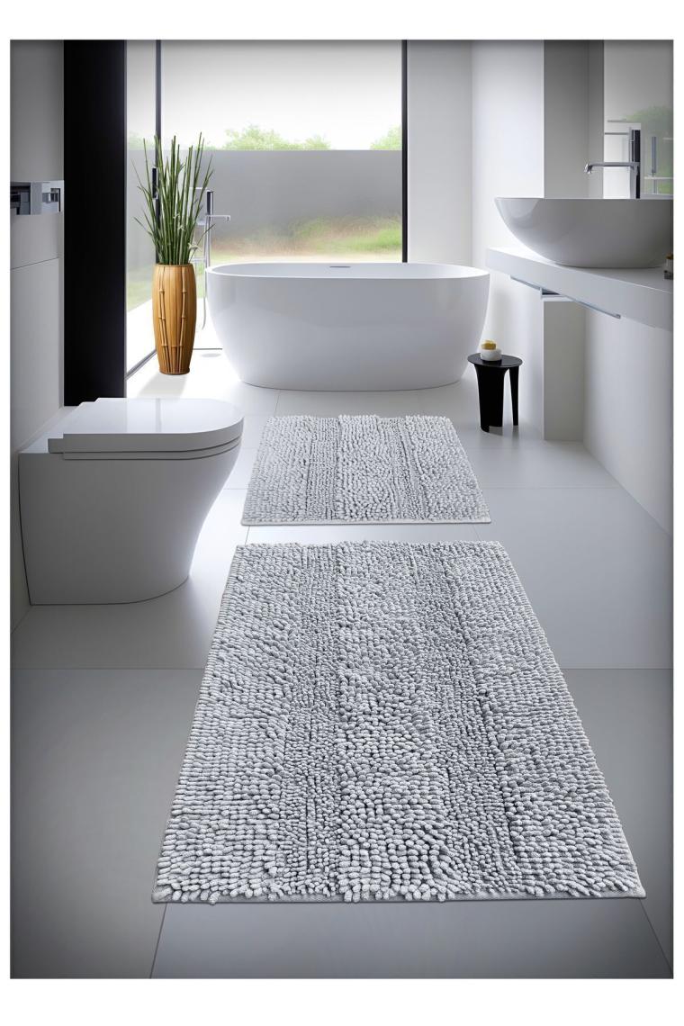 Tafting 2'li Banyo Paspası Takım Set Halı - Pelüş -  Kaymaz Taban -  Hall Klozet Takimi Ebatlar 50.60 - 60.100