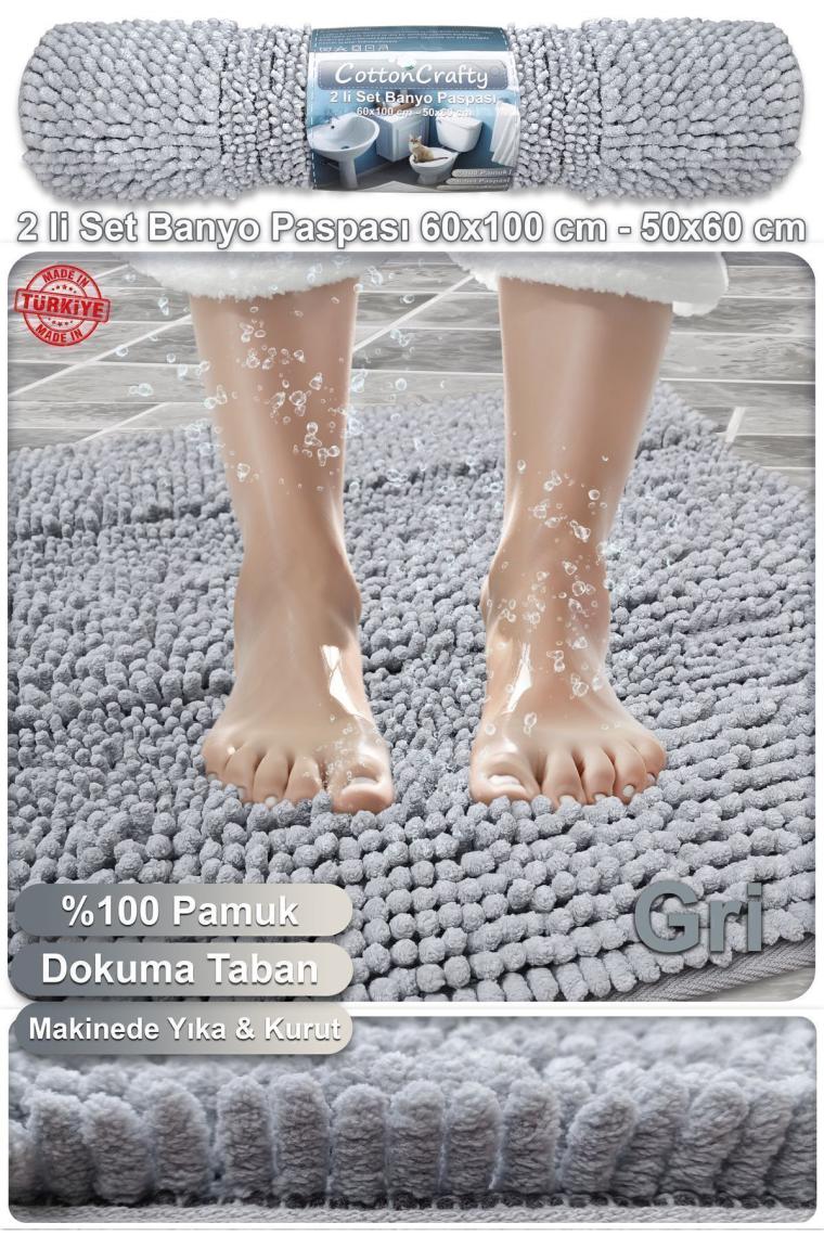 Tafting 2'li Banyo Paspası Takım Set Halı - Pelüş -  Kaymaz Taban -  Hall Klozet Takimi Ebatlar 50.60 - 60.100