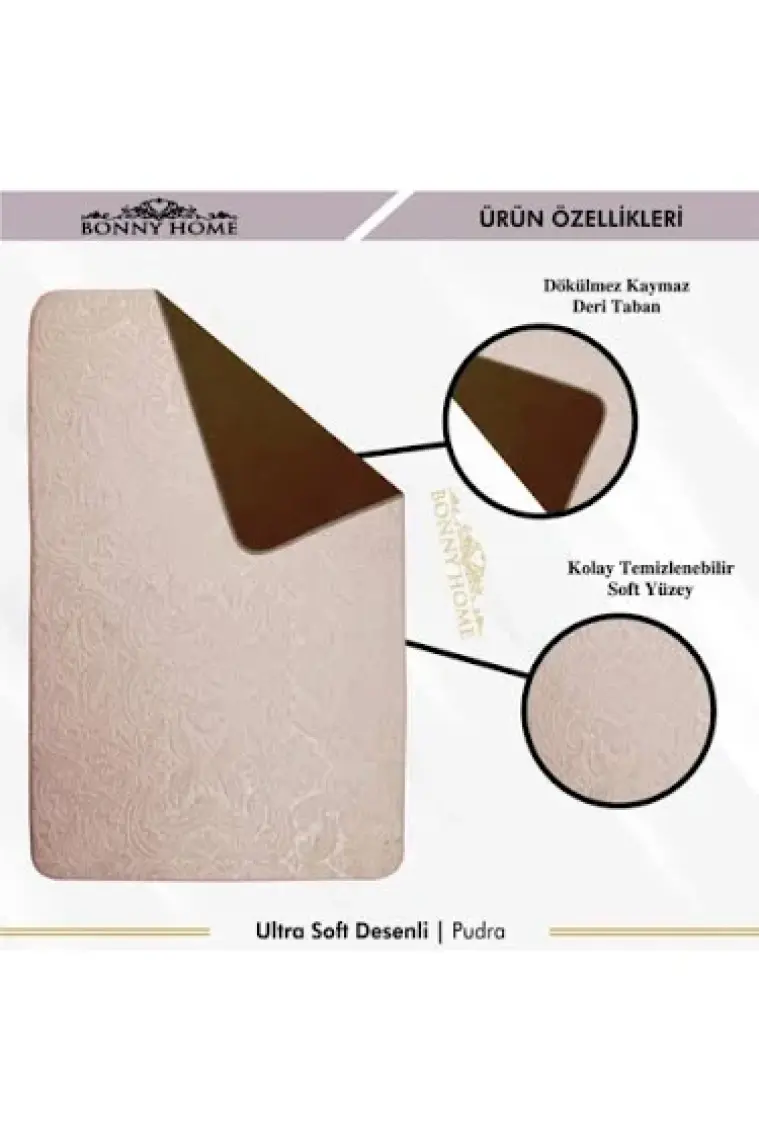 Bonny Home Ultrasoft Desenli 3lü Pudra Klozet Takımı Banyo Halısı Paspası Seti