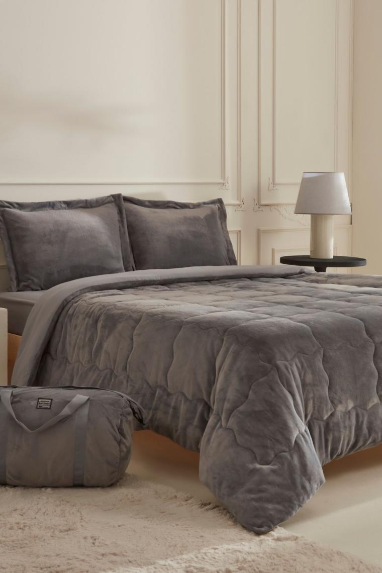 Flufy Çift Kişilik Soft Dream Comfort Set Antrasit