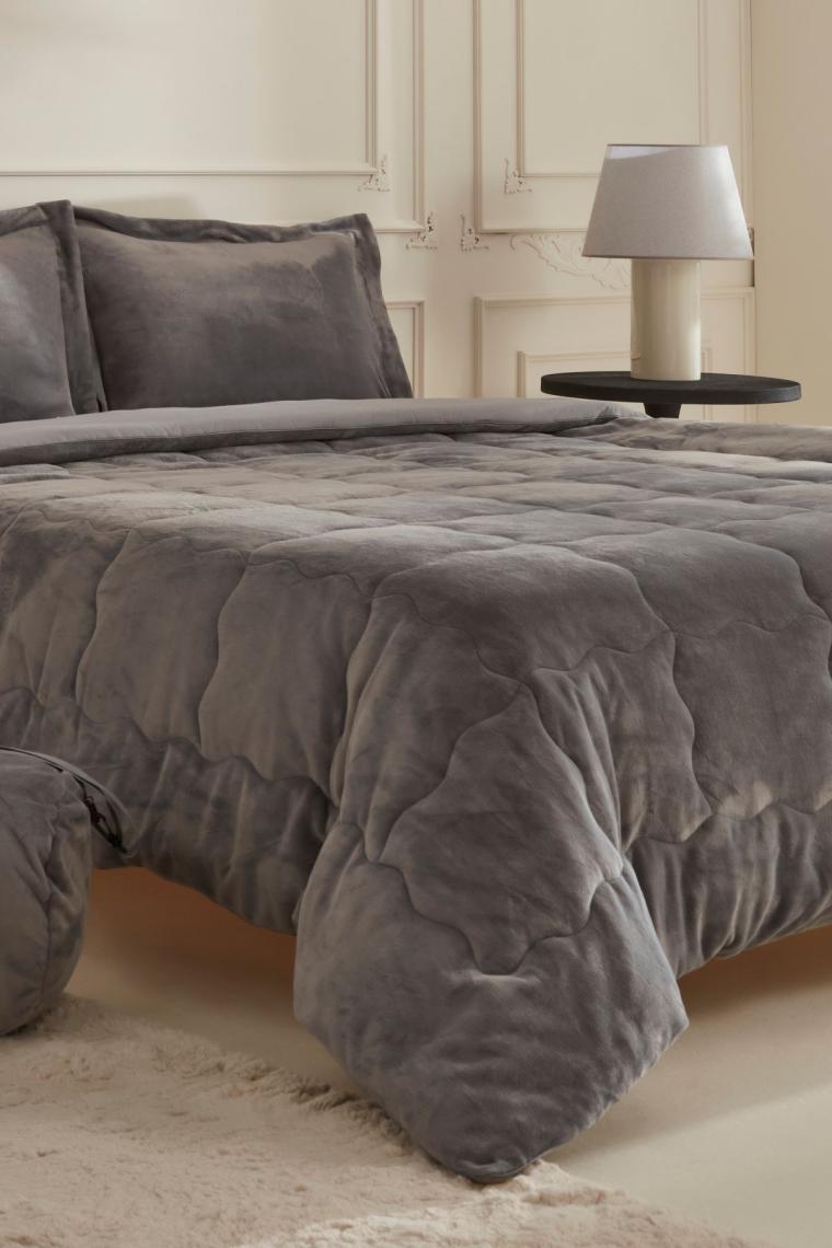 Flufy Çift Kişilik Soft Dream Comfort Set Antrasit