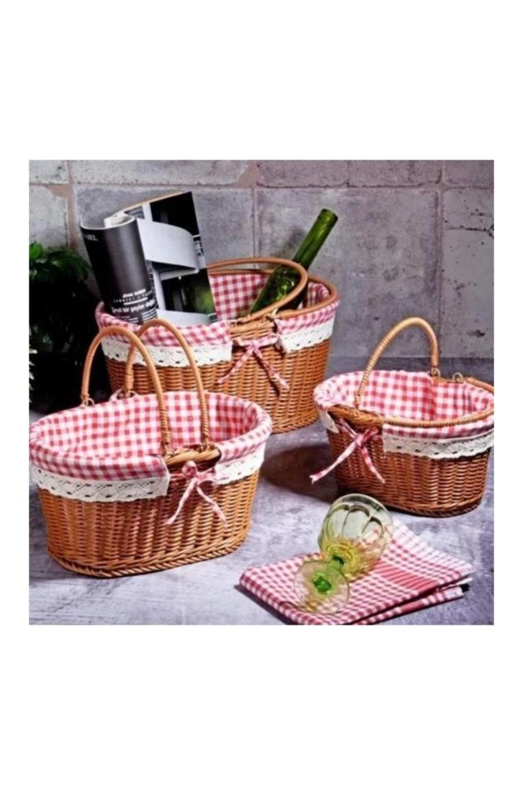 Spt136 Hasır Oval Piknik Sepeti 3 Lü