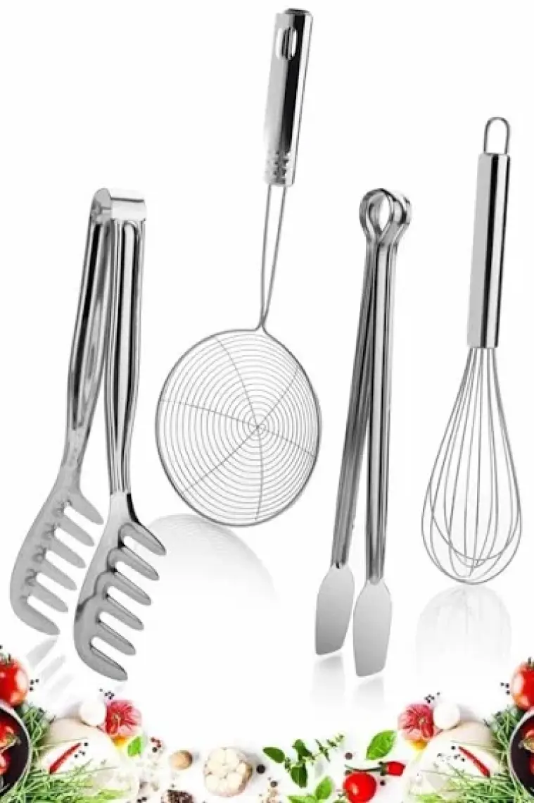 Barenda 4 Lü Paslanmaz Çelik Kevgir Çırpıcı Salata Maşası Izgara Maşası Çeyiz Set  Sağlam