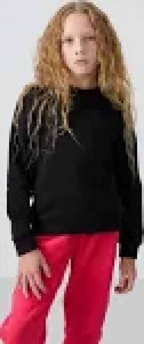 Tommy Life Siyah Pamuklu İçi Tüylü Yumuşak Dokulu Oversize Nakışlı Kız Çocuk Sweatshirt - 75150