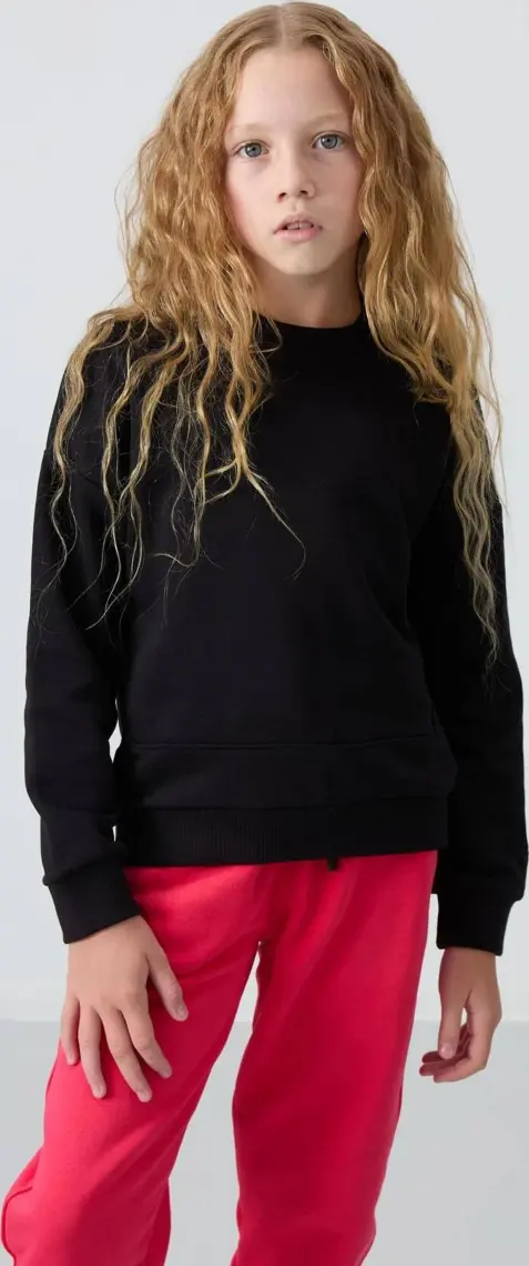 Tommy Life Siyah Pamuklu İçi Tüylü Yumuşak Dokulu Oversize Nakışlı Kız Çocuk Sweatshirt - 75150
